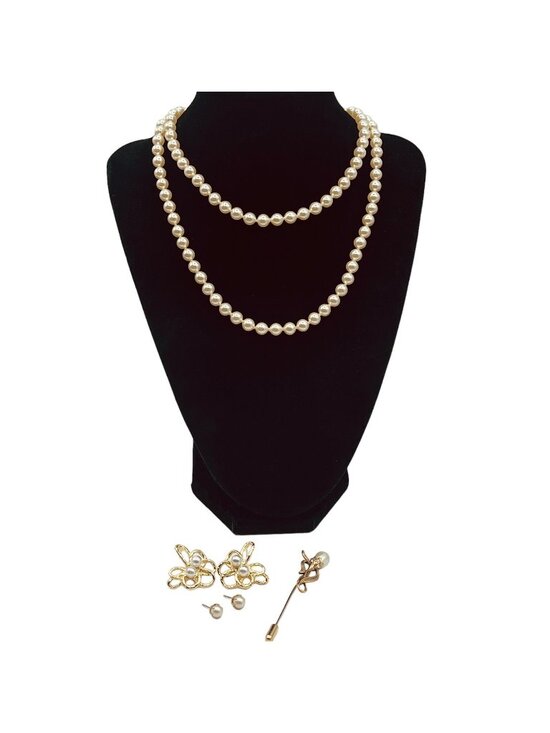 Unbranded Jewelry - Pearl Costume Jewelry Lot - 6mm 29" Necklace 2 Pair Pierced Earrings Stick Pin